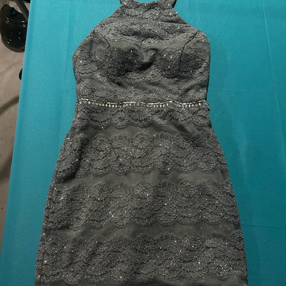 City Studio Charcoal Lace Mini Dress